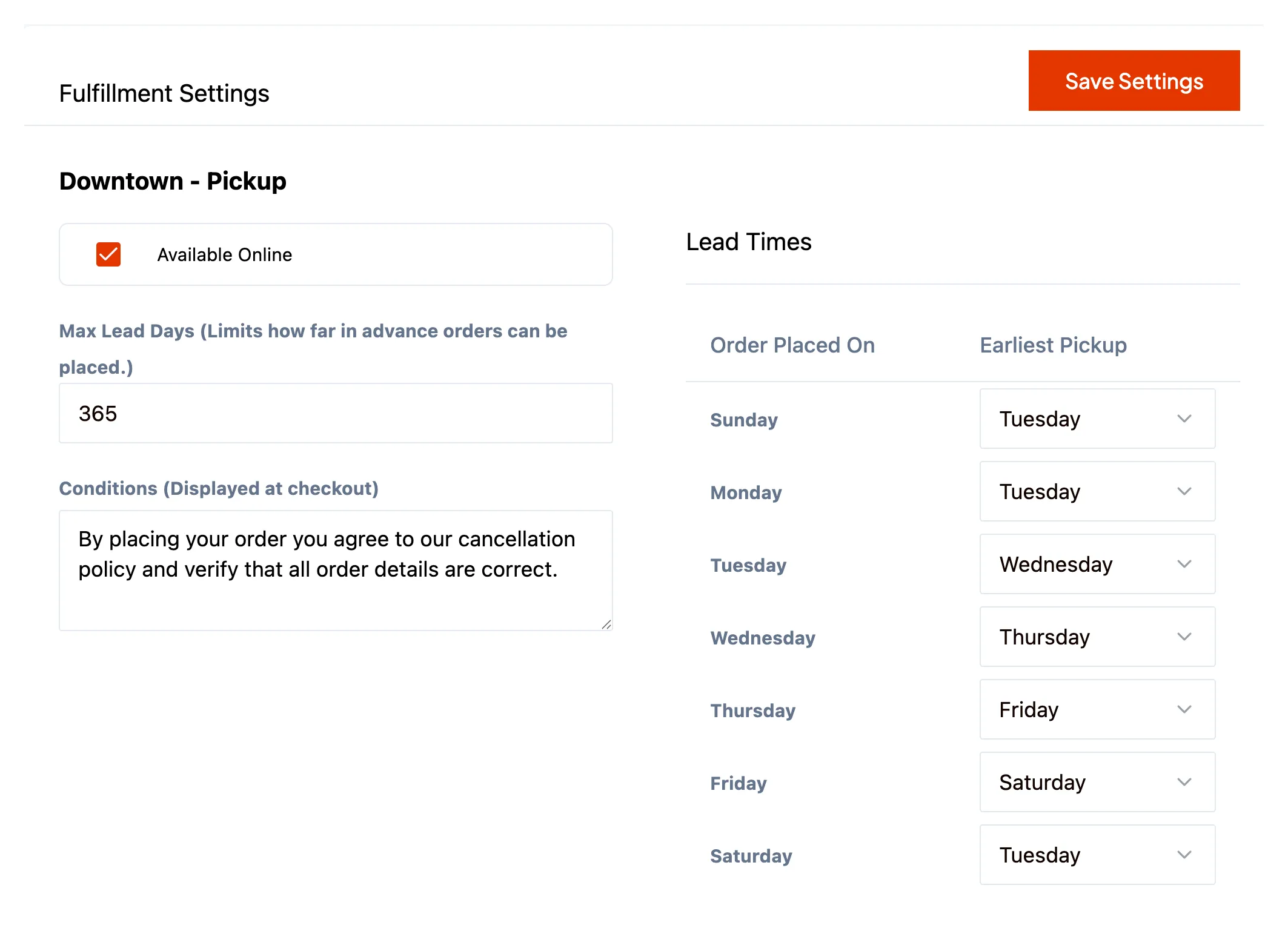 eCommerce Fulfillment Settings