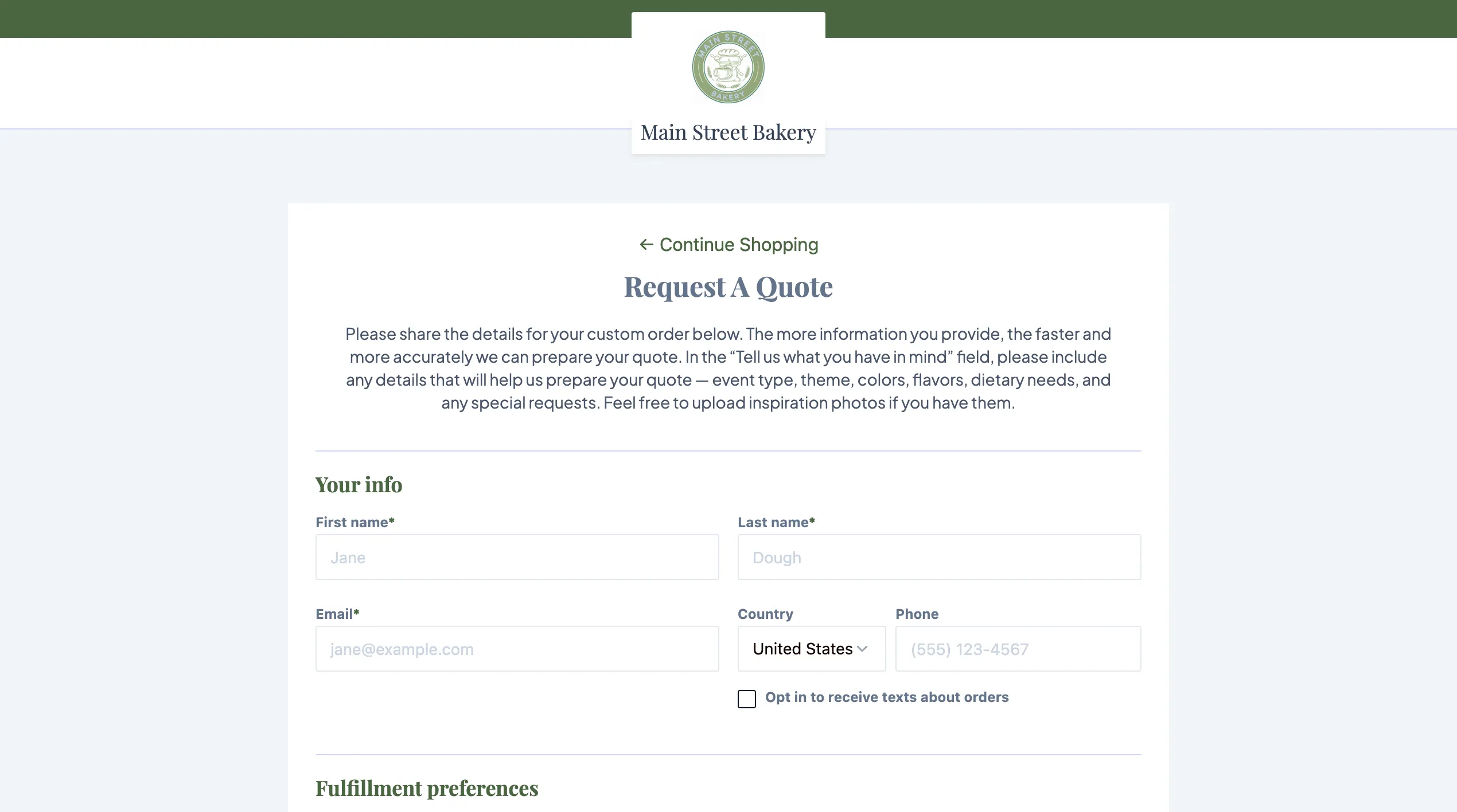 BakeSmart Custom Inquiries