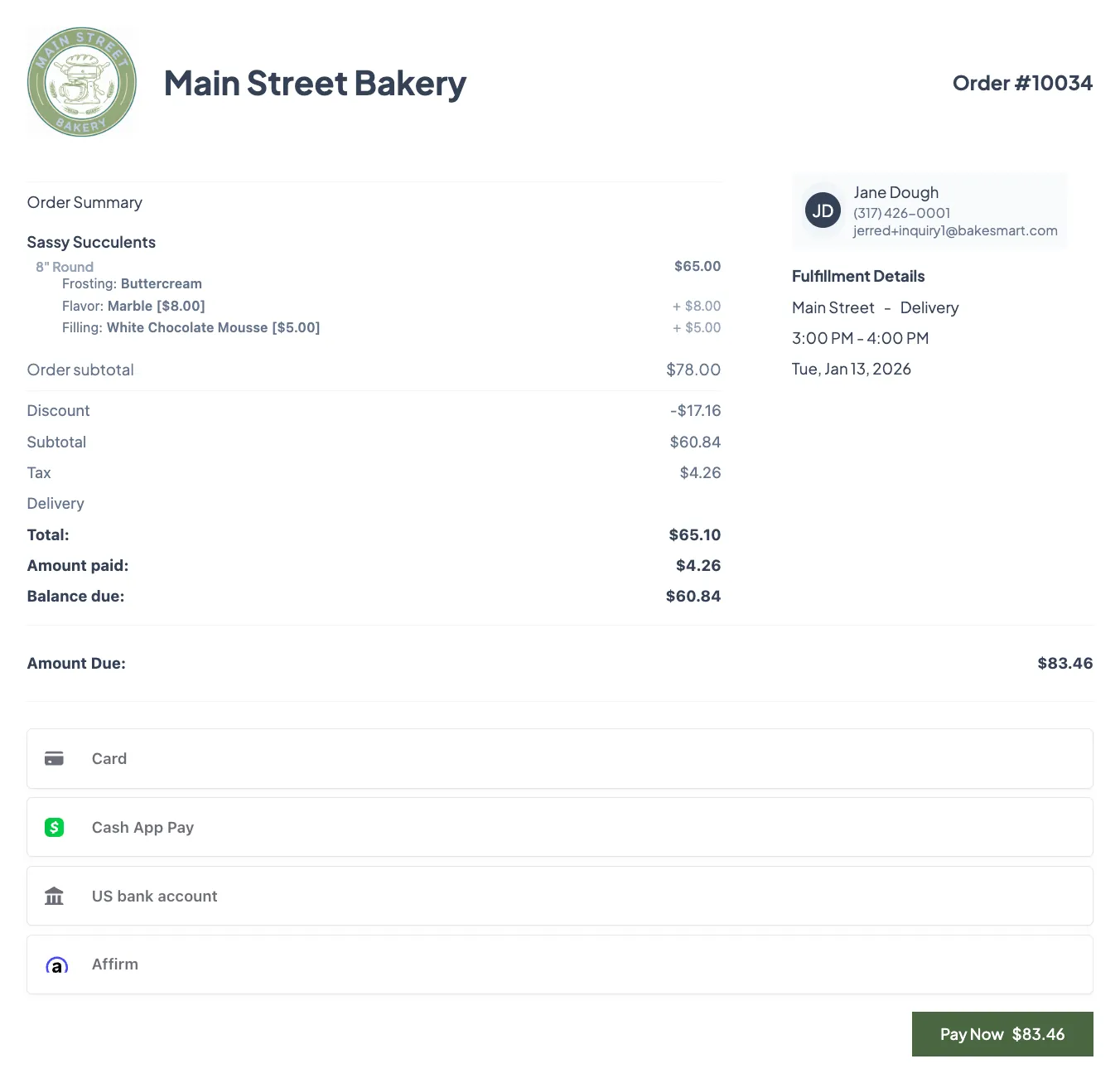 BakeSmart payment checkout page