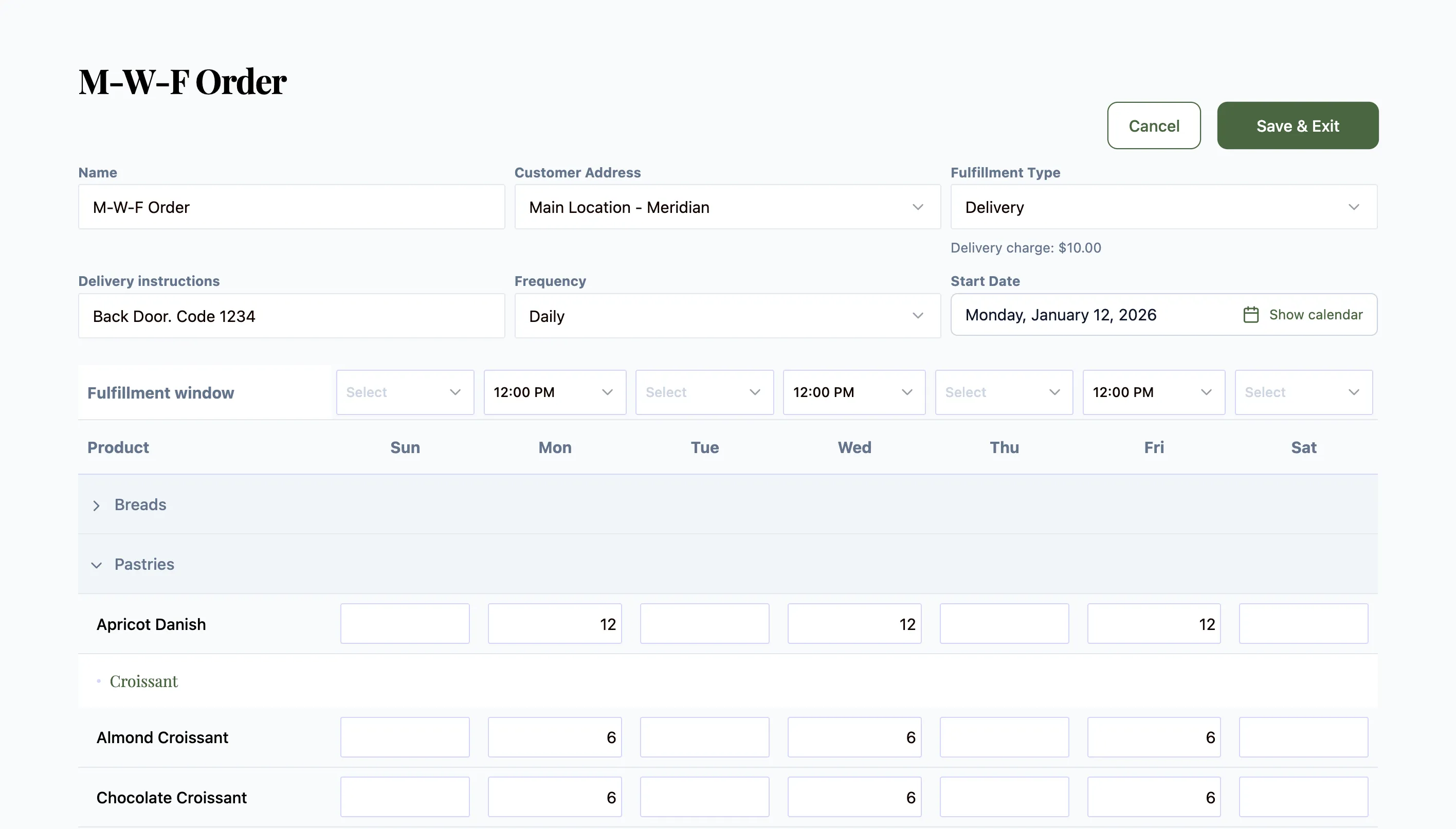 BakeSmart Wholesale recurring orders