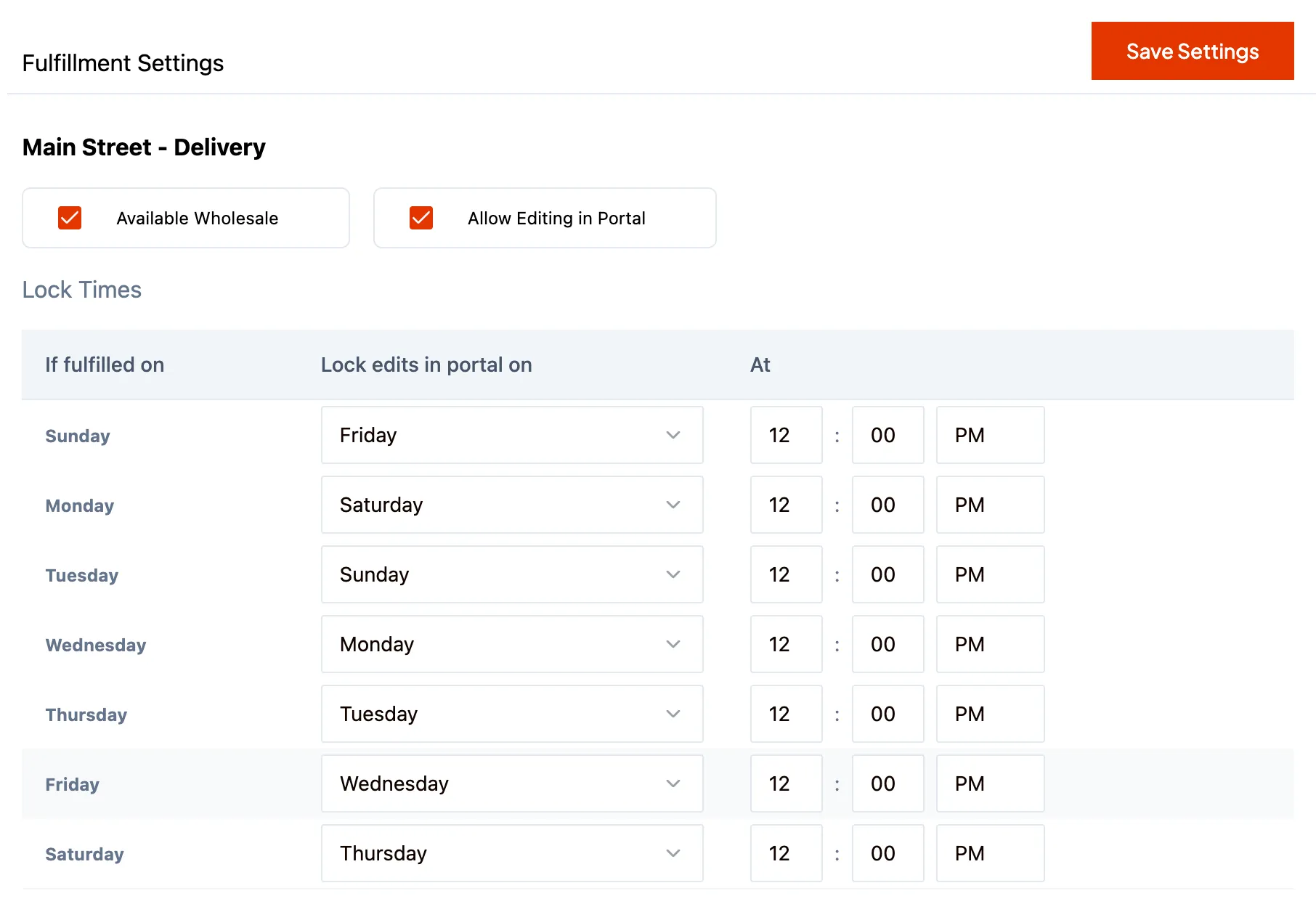 Wholesale Fulfillment Settings