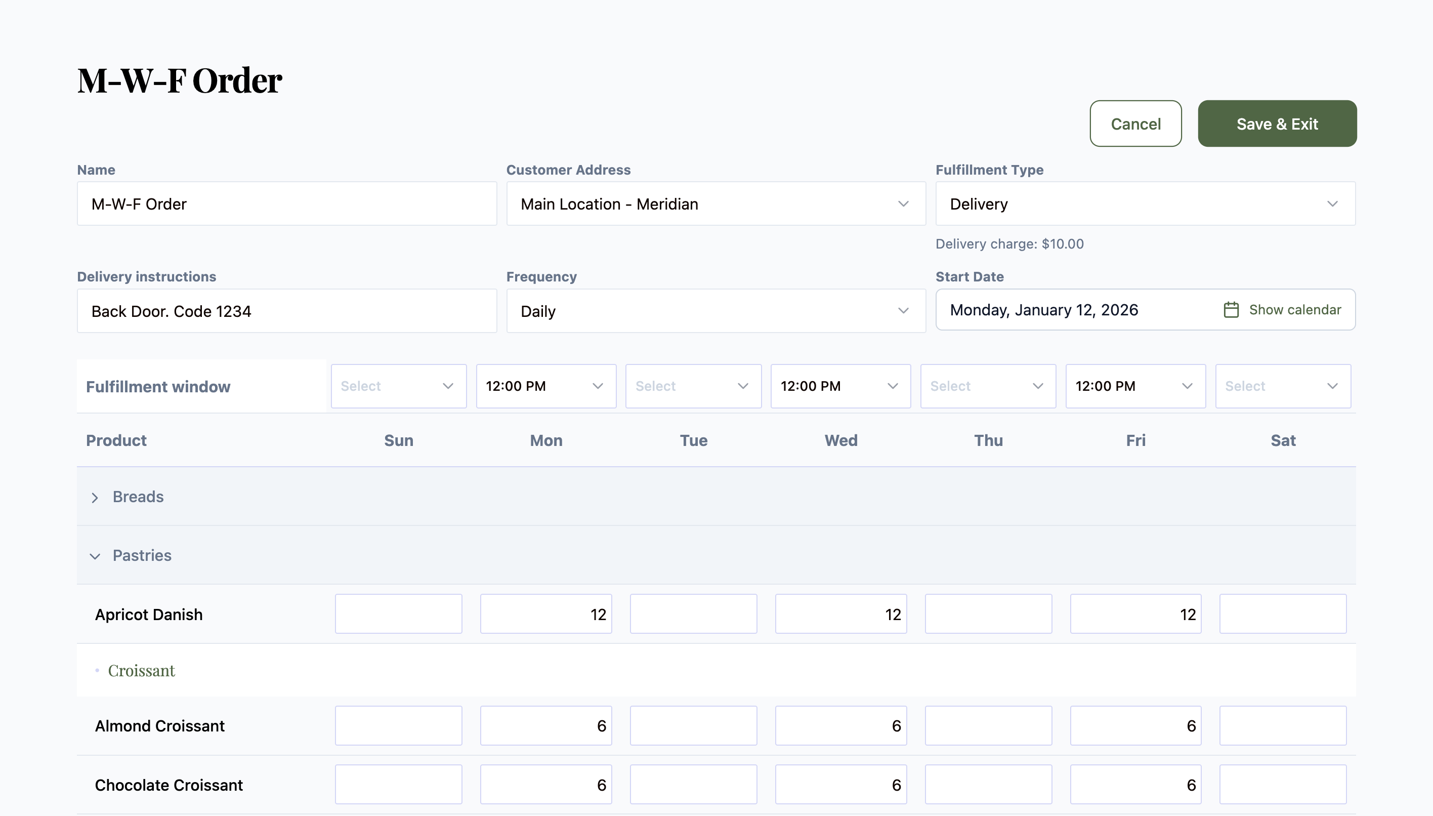 BakeSmart Wholesale recurring orders